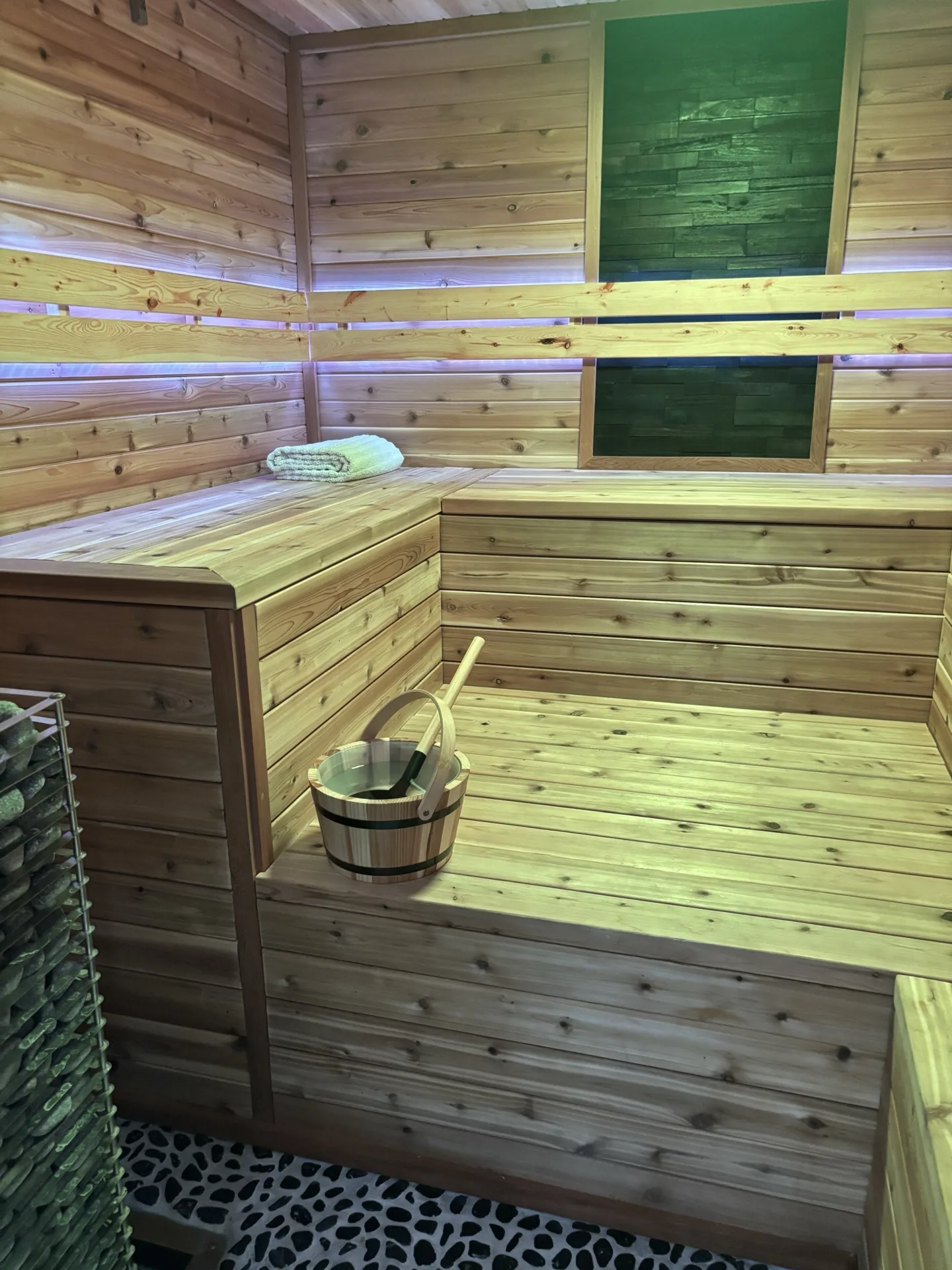 Sauna interior in warm natural light